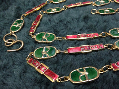 70's, 80's Vintage Roberta di Camerino rare orange and green colorful and golden chain jewelry logo charm long necklace and belt.