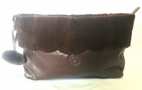 Vintage Fendi Brown Fur and Leather Mini Evening Purse Bag