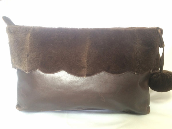 Vintage Fendi Brown Fur and Leather Mini Evening Purse Bag