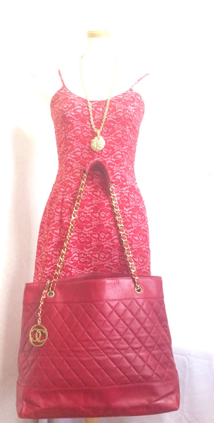 Chanel 1980s Red Lambskin Single Strap Tote · INTO
