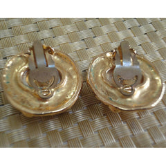 90s Vintage CHANEL gold tone earrings with faux pearl and rhinestones. Great vintage gift. List