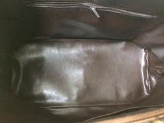 80's Vintage Roberta di Camerino ostrich embossed brown leather bag in Alma style with gold tone R charms. Rare masterpiece.