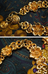 Vintage Sonia Rykiel Bijoux rare golden flower charm art statement necklace and dangling earring set. Gorgeous runway masterpiece jewelry.