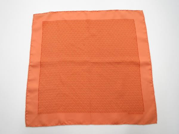 MINT. Vintage HERMES mini carre twill orange and logo print silk