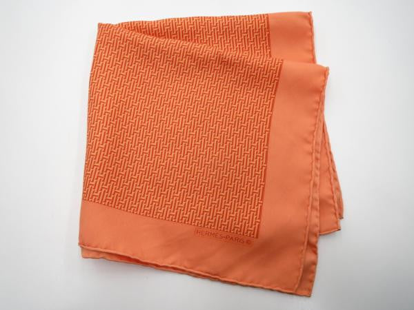 MINT. Vintage HERMES mini carre twill orange and logo print silk