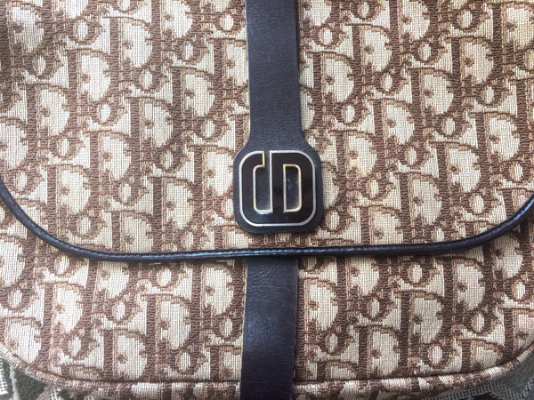 Vtg Christian Dior Saddle Shoulder Trotter Monogram Leather Bag