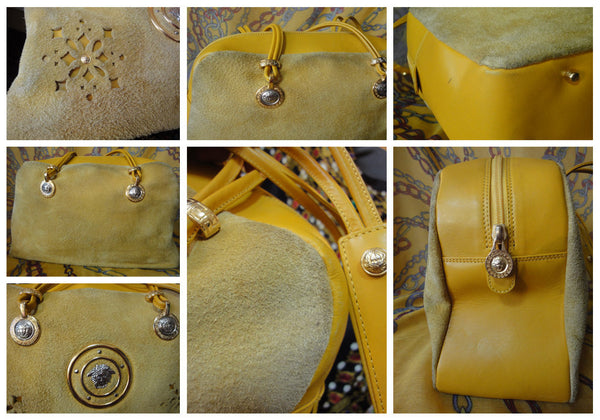 Vintage FURLA Yellow Leather Designer Handbag Purse Bag ~ Unique!