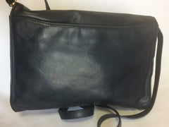 Vintage Valentino Garavani, Black nappa leather clutch purse, shoulder bag with tied bow, ribbon and V logo motif at front. 060616r4