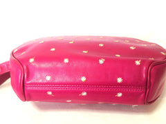 Vintage Valentino Garavani pink leather round shape shoulder purse with white small flower embroideries all over. So chic and cute.