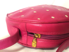 Vintage Valentino Garavani pink leather round shape shoulder purse with white small flower embroideries all over. So chic and cute.