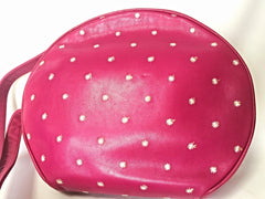 Vintage Valentino Garavani pink leather round shape shoulder purse with white small flower embroideries all over. So chic and cute.