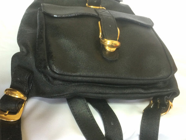 Gianni Versace medusa black leather backpack shoulder bag.