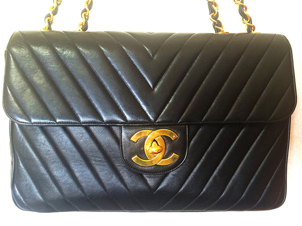 Chanel V Stitch Chevron Vintage Lambskin Brown Ladies Handbag