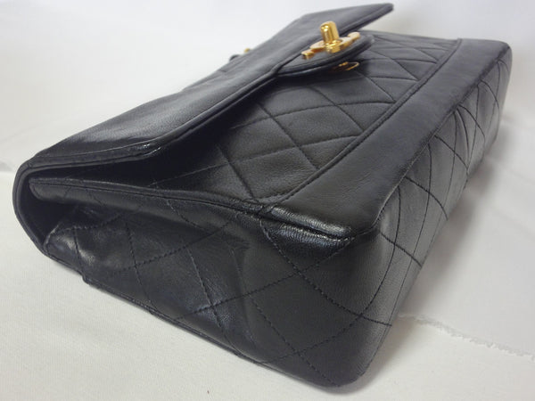 CHANEL 2.55 V-Stitch Double Chain Flap Shoulder Bag Lambskin Black