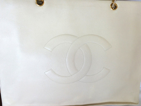Chanel 2023 Limited Edition White Quilted Caviar Leather Large Tote Ba –  Mightychic