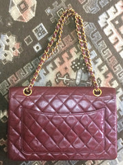 70's, 80's Vintage Chanel wine, bordeaux lambskin rare 2.55 double flap chain shoulder bag. One-of-a-kind bag back in the era.
