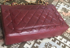 70's, 80's Vintage Chanel wine, bordeaux lambskin rare 2.55 double flap chain shoulder bag. One-of-a-kind bag back in the era.