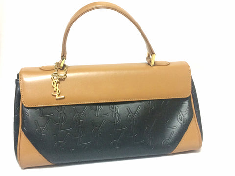 Yves Saint Laurent Ysl Logo Leather Shoulder Bag Pochette Dark Brown Vintage