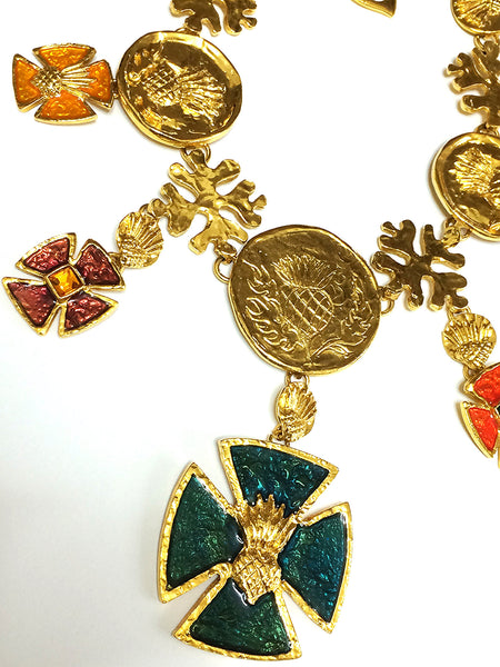 YVES SAINT LAURENT Necklace Pendant AUTH YSL LOGO Vintage Rare Gold Medal  Note