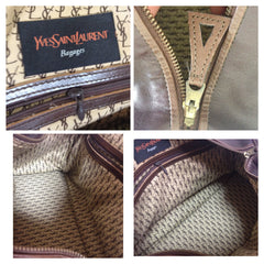 70's, 80's vintage Yves Saint Laurent genuine dark brown leather travel and daily use duffle bag. Classic unisex style YSL purse