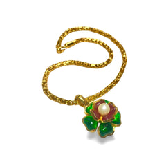 Vintage CHANEL green and red gripoix flower top statement necklace with faux pearl. Gorgeous statement vintage jewelry. 060625ac1