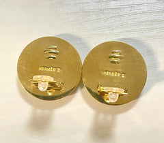 1990s Vintage HERMÈS Cloisonné Round Earrings | Lime Green Little Prince Motif | Prince, Carriage & Stars | Classic Enamel Jewelry. 071121y3