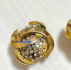 Vintage CHANEL gold tone round earrings with crystal stones and 3D CC mark. 061210ac1