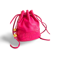 Vintage CHANEL fusia pink lambskin hobo bucket shoulder bag with CC golden balls and CC stitch mark. 050919ac1