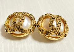 Vintage CHANEL large golden faux pearl CC earrings with mini coco marks.  So hot and gorgeous. 050817ys3