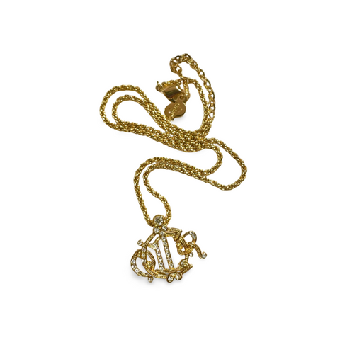 MINT. Vintage Christian Dior gold tone detailed design logo top necklace. Great vintage gift. 060625ac2