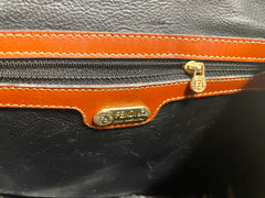 Vintage FENDI pecan stripe large handbag, purse with brown leather trimming and gold tone closure, Fendi classic bag. 070819ac1