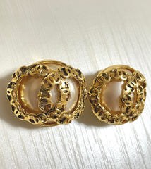 Vintage CHANEL large golden faux pearl CC earrings with mini coco marks.  So hot and gorgeous. 050817ys3