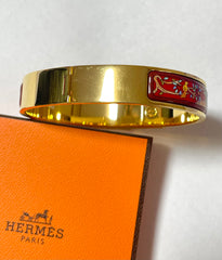 Vintage Hermes cloisonne enamel golden click and clack Flacon bangle with red and blue rabbit and fox design. 070107ac6