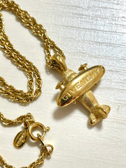 Vintage Givenchy golden skinny chain necklace with embossed logo airplane top. Cute vintage jewelry piece. 070429ac1