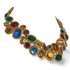 1990s Yves Saint Laurent Gripoix Statement Necklace – Multicolor Glass Gems, Heart Motif, Made in France, Rare Couture Bijoux. 071125ac1