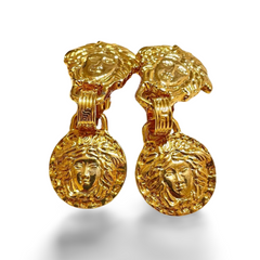 Vintage Gianni Versace golden medusa face dangle earrings. Must have Lady Gaga style jewelry piece. Great gift. 060715m2