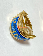 Vintage Hermes cloisonne, enamel golden earrings with blue Hermes ribbon design. 070107ac4