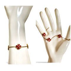 1980s. Vintage Chanel chain bracelet with red petal flower charms. 060620ys