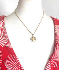 Vintage CELINE golden round logo with rhinestone pendant top skinny chain necklace. Perfect jewelry piece for any occasion. 060206ac1