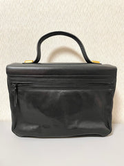 Vintage Bally black leather retro pop design bag, business purse with gold tone drawstrings and unique flap cut design.  Unisex use. 160315