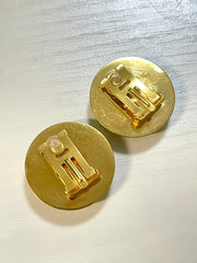 1990s Vintage HERMÈS Cloisonné Round Earrings | Lime Green Little Prince Motif | Prince, Carriage & Stars | Classic Enamel Jewelry. 071121y3