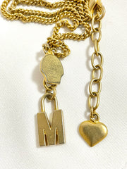 Vintage Moschino chain necklace with zipper pull design M logo heart pendant top. 050806ya1