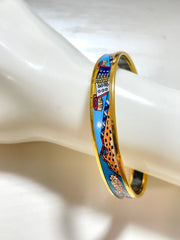 Vintage Hermes gold and blue cloisonne enamel bangle with Jaguar couple. CIRCUS. Made in Austria. Cheetah, panther. 070128ac8