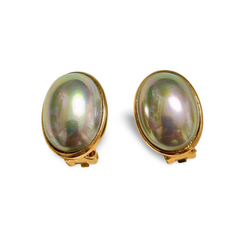 Vintage Christian Dior oval shape faux pearl earrings. Grey aurora shining jewelry. Perfect gift. 070125ap3