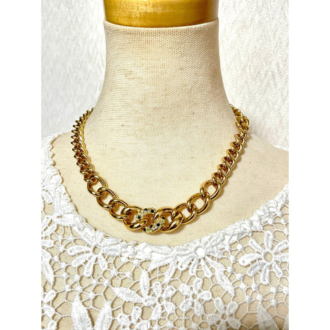Vintage Christian Dior nice and thick chain necklace with clear and black rhinestone crystals. Statement necklace. 060305ac2