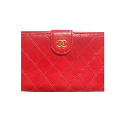 Vintage CHANEL lipstick red calfskin leather wallet with gold tone CC motif. Classic purse. 060810r3