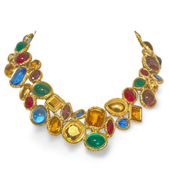 1990s Yves Saint Laurent Gripoix Statement Necklace – Multicolor Glass Gems, Heart Motif, Made in France, Rare Couture Bijoux. 071125ac1