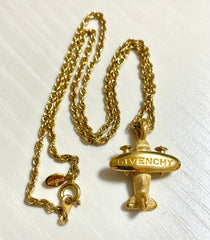 Vintage Givenchy golden skinny chain necklace with embossed logo airplane top. Cute vintage jewelry piece. 070429ac1