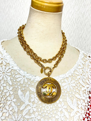 Chanel Vintage Classic Faux Pearl Necklace with Oval CC Coin Charms