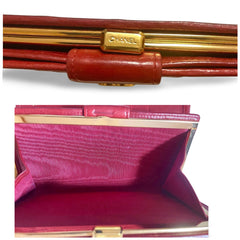 Vintage CHANEL lipstick red calfskin leather wallet with gold tone CC motif. Classic purse. 060810r3